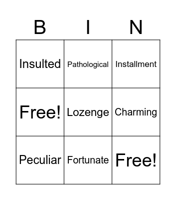 Vocabulary Bingo Card