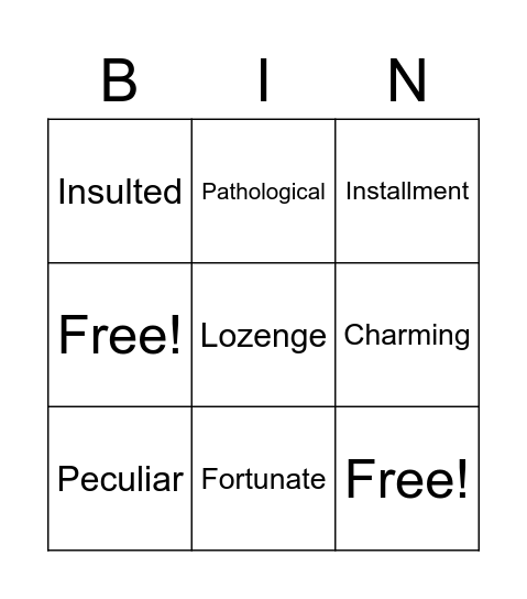 Vocabulary Bingo Card