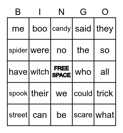 Halloween/Tricky Word Bingo Card