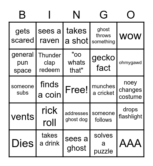 Subathon Bingo Card