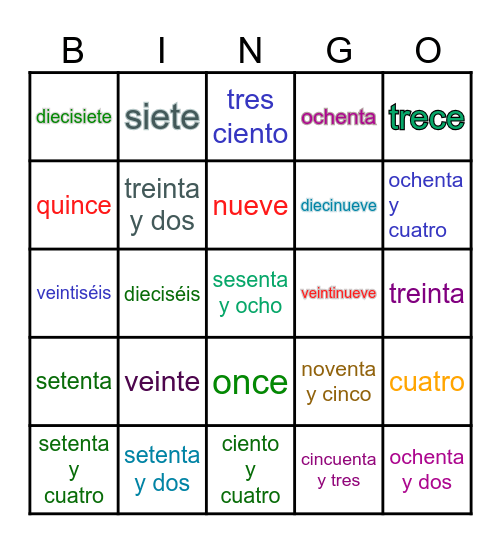 Los Números Escrito - 1,000 Bingo Card