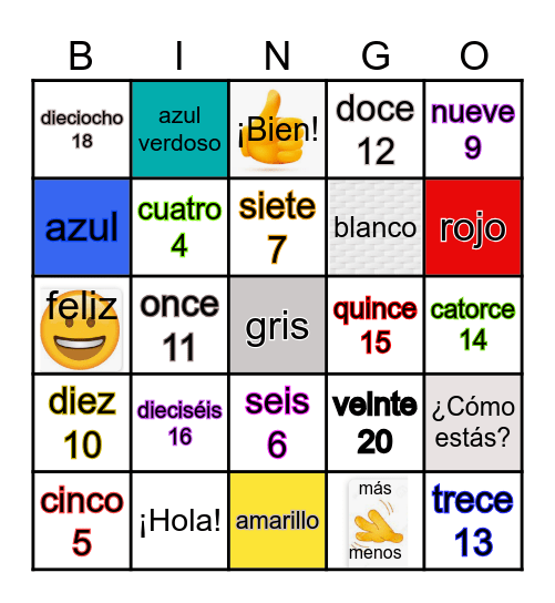 Números, Colores, ¿Cómo estás? Bingo Card