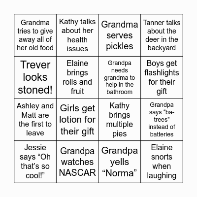 Stapley Family Christmas Bingo Card