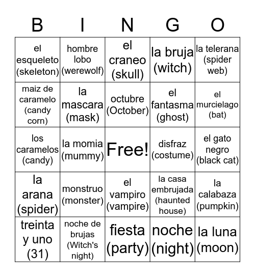 Halloween Bingo Card