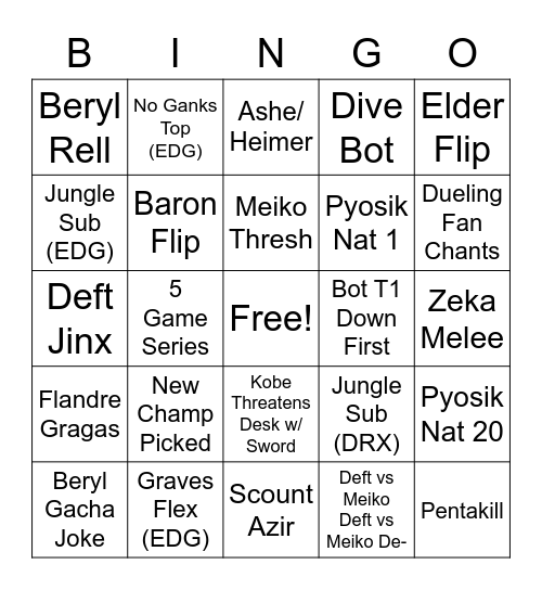 DRX vs EDG Bingo Card