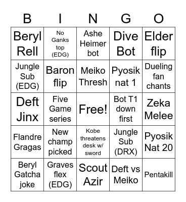 Worlds DRX vs EDG Bingo Card