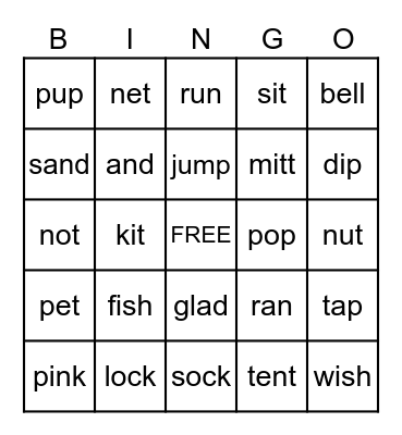 SHORT VOWEL SOUND - a, e, i, o, u Bingo Card