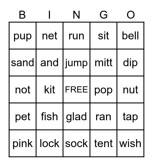 SHORT VOWEL SOUND - a, e, i, o, u Bingo Card