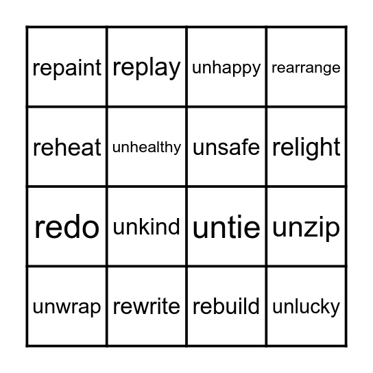 Prefix Bingo Card