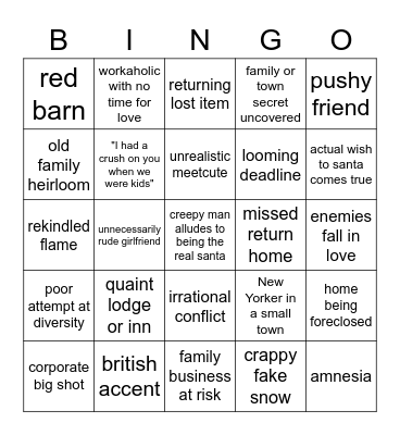 Hallmark Christmas Movies Bingo Card