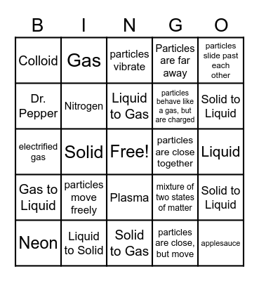 States of Matter Bingo Card