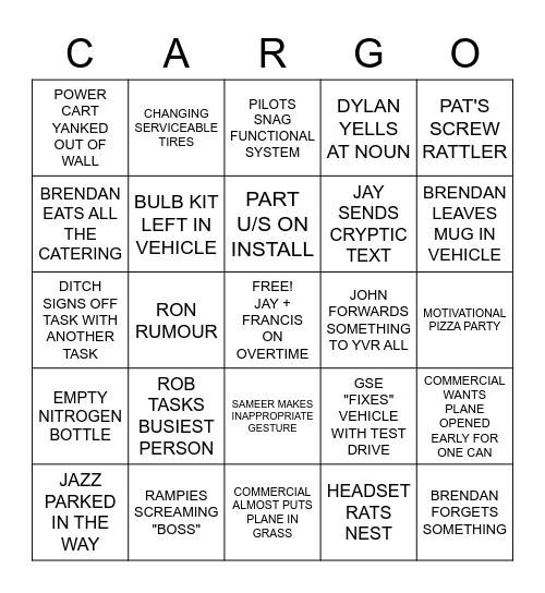 Cargojet Bingo Card