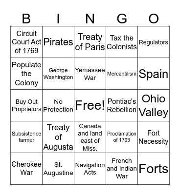 Transition to a Royal Colony Bingo Card
