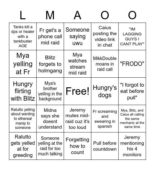 Raid Bingo Card