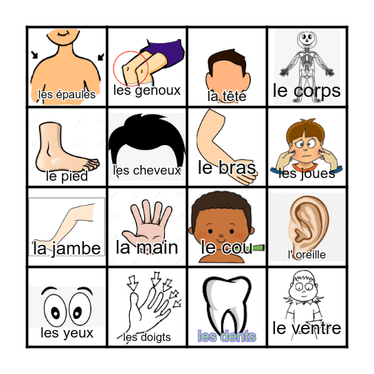 Les parties du corps Bingo Card
