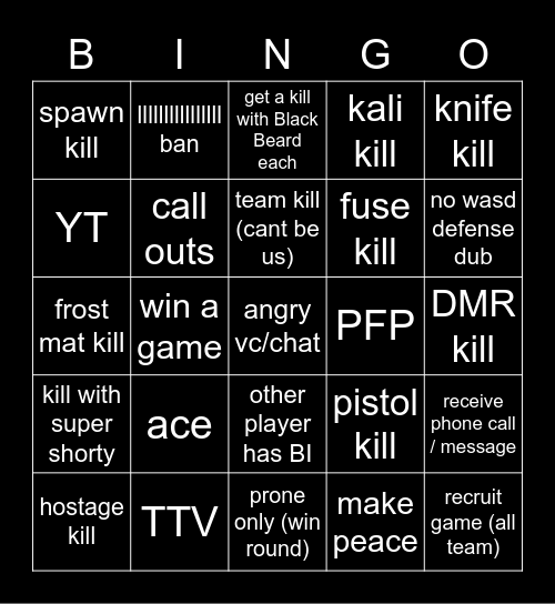 the siege bingo card Bingo Card