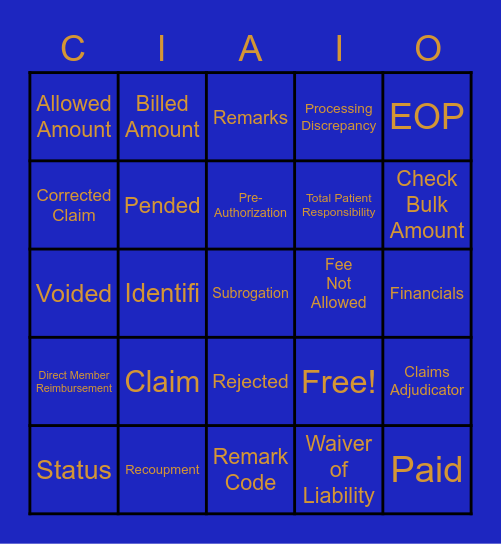 Claims Bingo Card