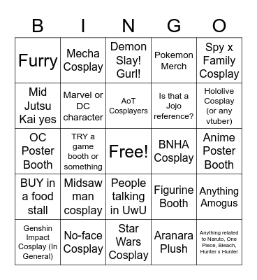 Convention Bingo Bango Bingo Card