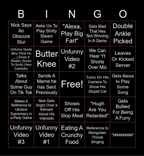 Nick Bingo!!!!!!!!! Bingo Card