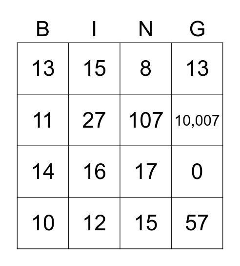 Adding 7 BING! Bingo Card