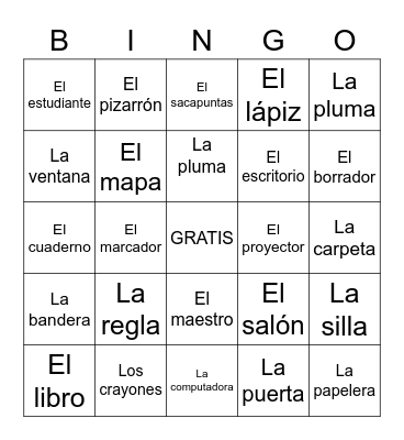 Objetos del Salón Bingo Card