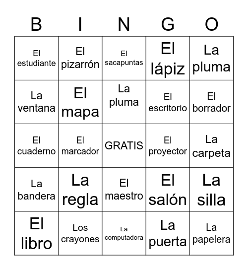 Objetos del Salón Bingo Card