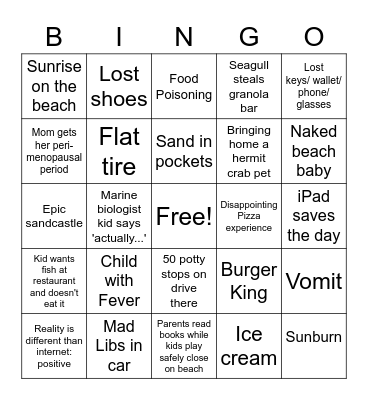 Family Vacation Bingo Card