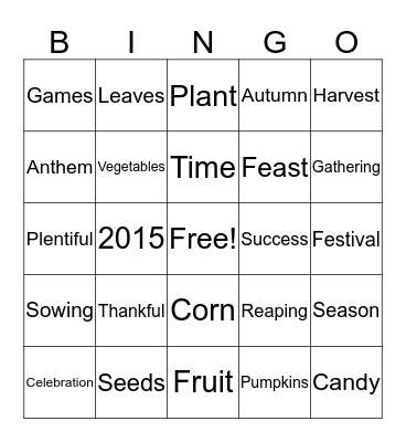 Harvest Time Bingo Card
