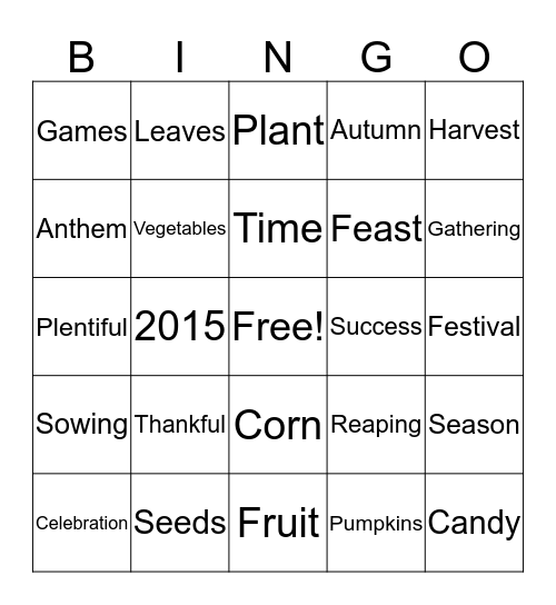 Harvest Time Bingo Card