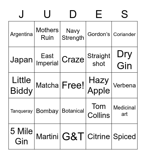 Gin Bingo! Bingo Card