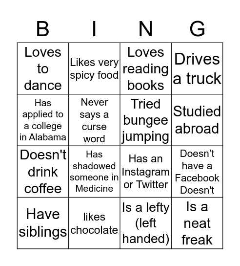 AHEC Bingo Card