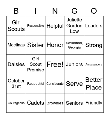 Girl Scout Bingo Card