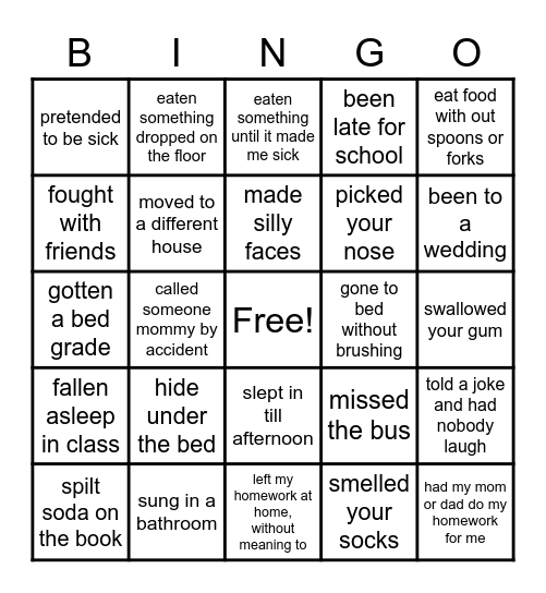 Have You Ever? Bingo Card