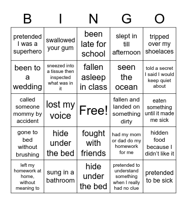 Have You Ever? Bingo Card
