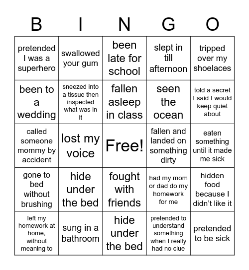 Have You Ever? Bingo Card