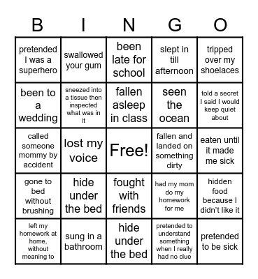 Have You Ever? Bingo Card