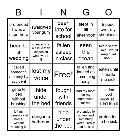 Have You Ever? Bingo Card