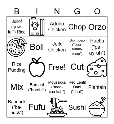 Food Bingo! Bingo Card