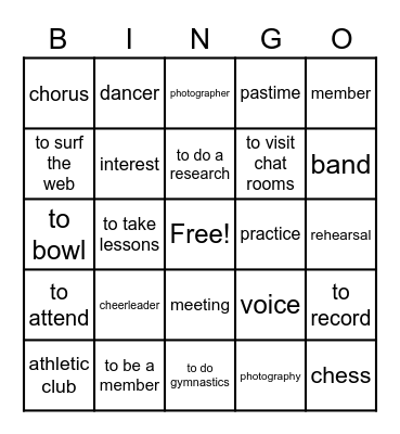 Autentico 2  Ch 1B Vocabulario Bingo Card