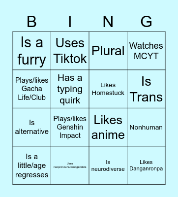 Cringe Bingo Card