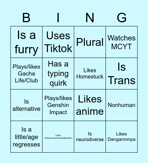 Cringe Bingo Card