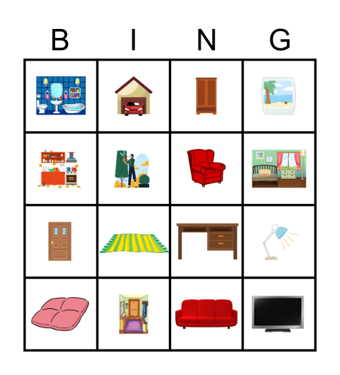 Parts of the House and Furniture Bingo Card