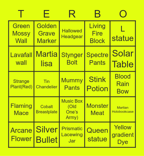 The Crawler Bingo Card