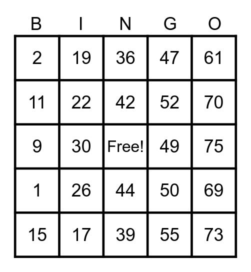 BINGO MASTER Bingo Card