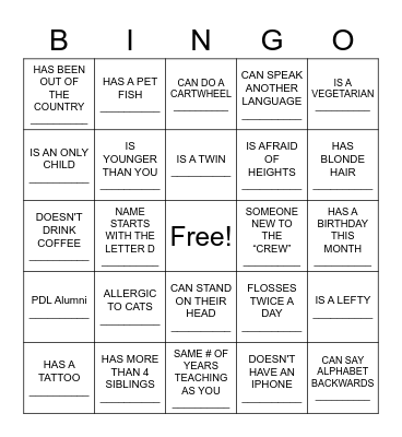 HUMAN SCAVENGER HUNT Bingo Card