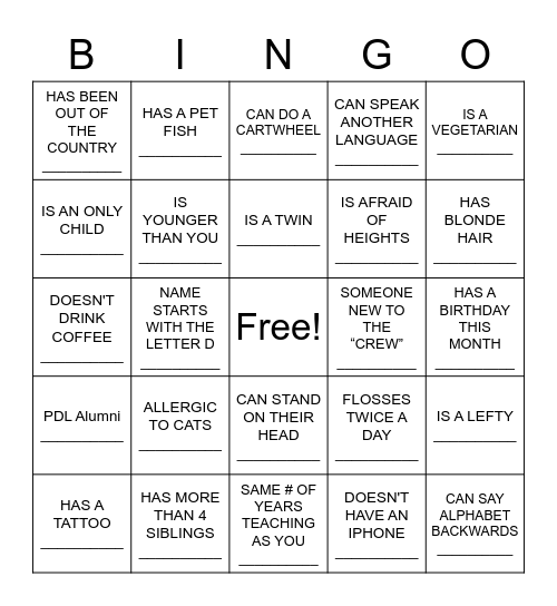 HUMAN SCAVENGER HUNT Bingo Card