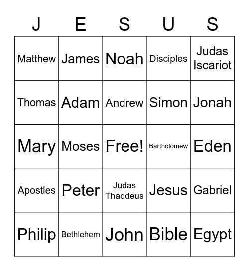 Young Apostle Bingo Card