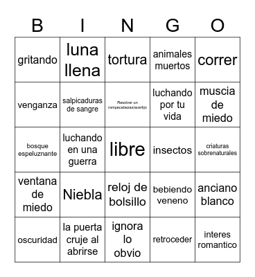 Pan's Labyrinth Spanish Bingo Card