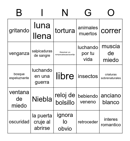 Pan's Labyrinth Spanish Bingo Card