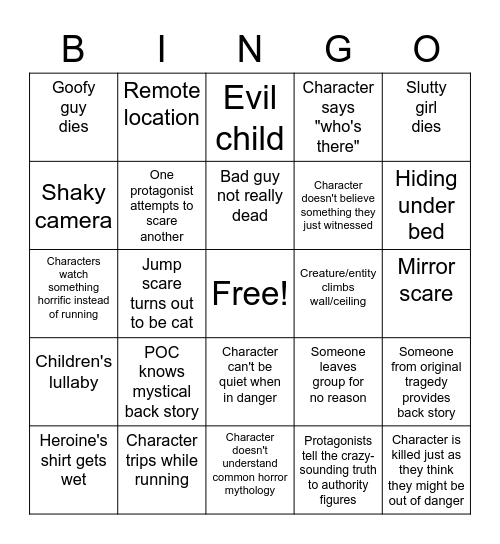 Horror Movie Bingo Card